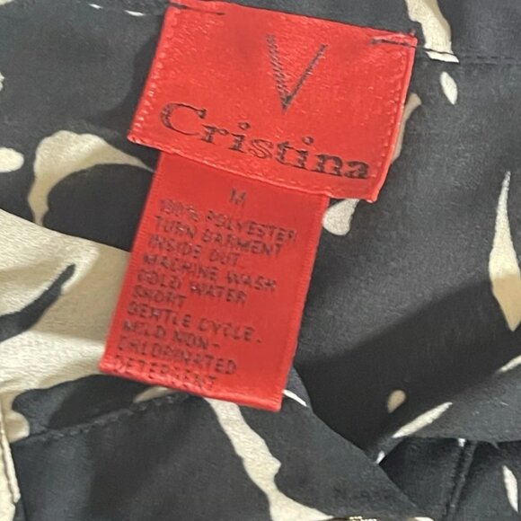 V CRISTINA WOMEN’S ANIMAL  PRINT BLACK /IVORY 100% POLYESTER BLOUSE SIZE M - Picture 7 of 12
